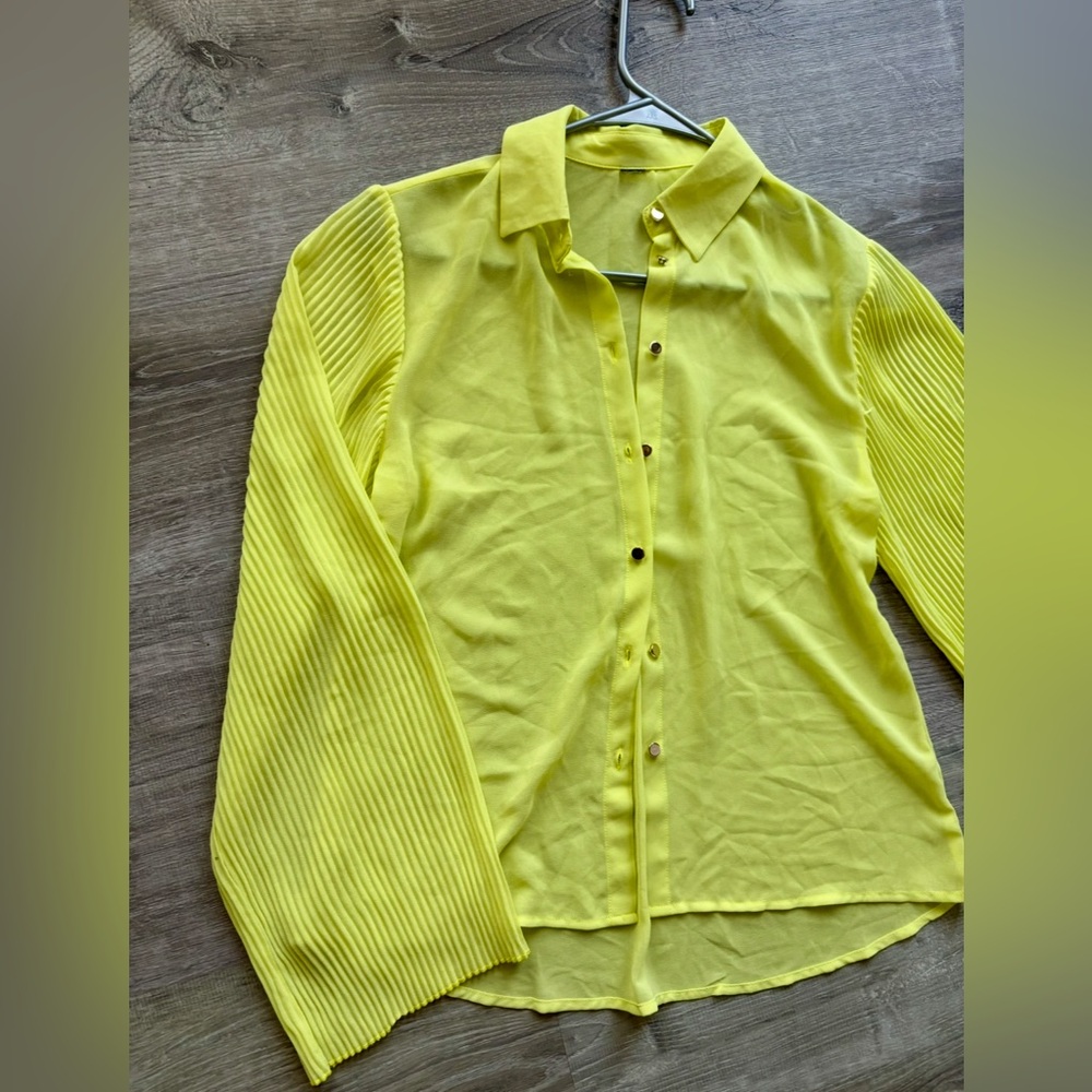 Bright Yellow Sheer Women's Buttoned Shirt